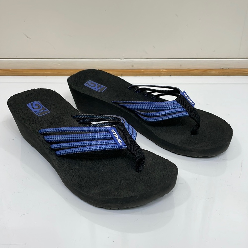 Teva Black and Blue Wedge Flip Flop Sandals